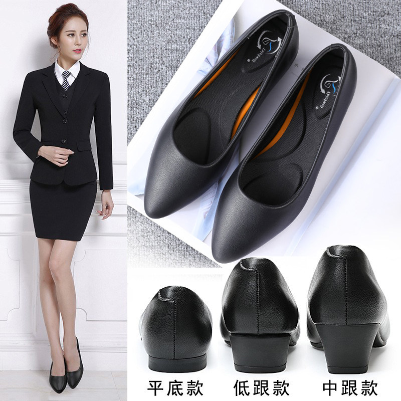 工作鞋黑色软底舒适职业图片
