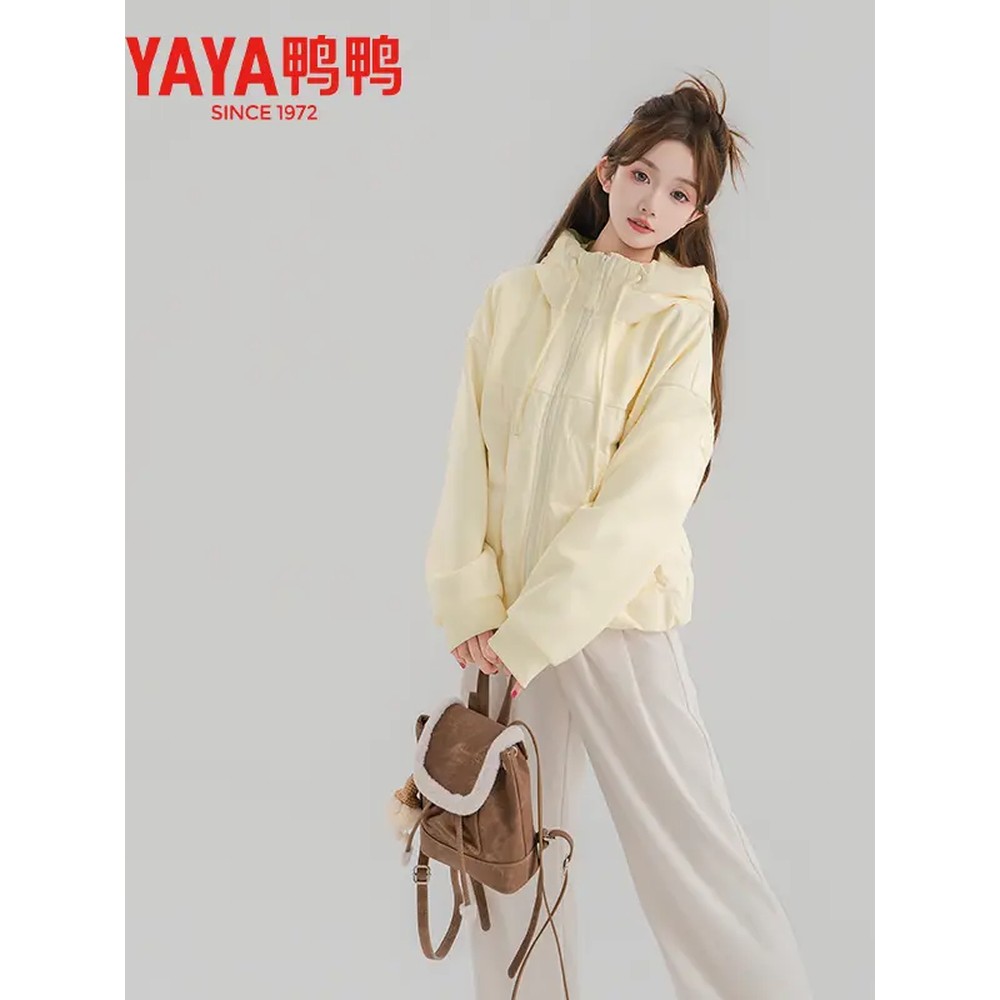 鸭鸭轻薄款羽绒服女2025新款小个子连帽洋气百搭甜美减龄卫衣外套