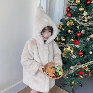 盼盼熊儿童皮草毛毛外套女童冬装水貂绒仿皮毛一体中长款棉服大衣