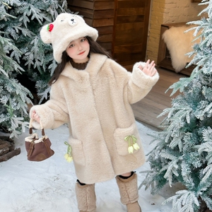 盼盼熊女童皮草外套冬装大衣棉服
