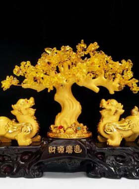 财源广进发树貔貅摆件客厅