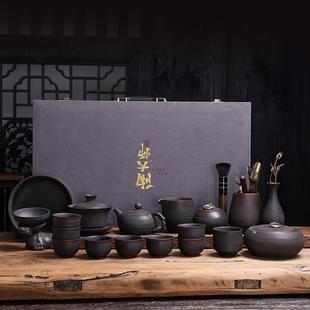 轻奢紫砂高档办公室高级家用复古陶瓷送礼盒茶壶 紫陶功夫茶具套装