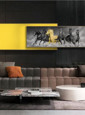 轻奢客厅沙发背景墙装饰画现代简约卧室横版挂画橙色马叠加画壁画