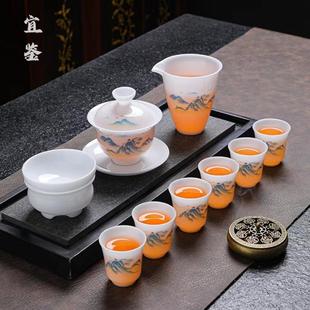 青山韵德化白瓷功夫茶具商用家用轻奢礼品 冰种羊脂玉茶具套装