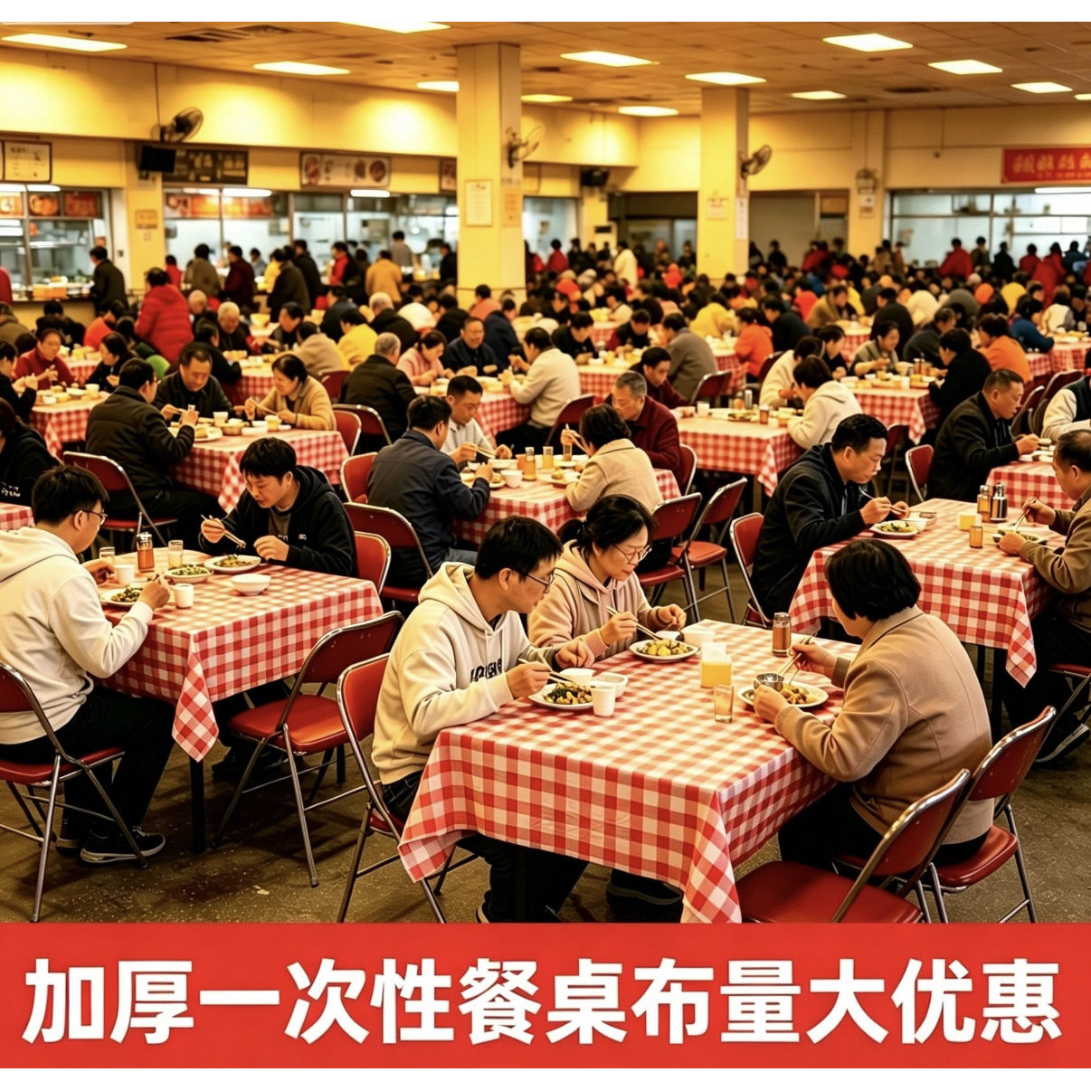 一次性桌布塑料加厚台布格子布100张餐厅饭店家用圆桌长方形台布