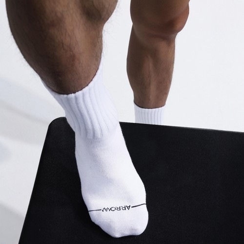 ARROW字母潮流宽条纹运动男白袜黑纯棉吸汗