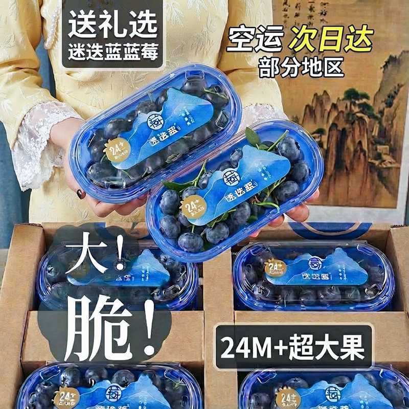 迷迭蓝24+云南大蓝莓王皇冠蓝莓新鲜水果整箱空运包邮L花香25,水产肉类/新鲜蔬果/熟食,蓝莓,淘宝优惠券,粉丝福利购,淘宝优惠卷