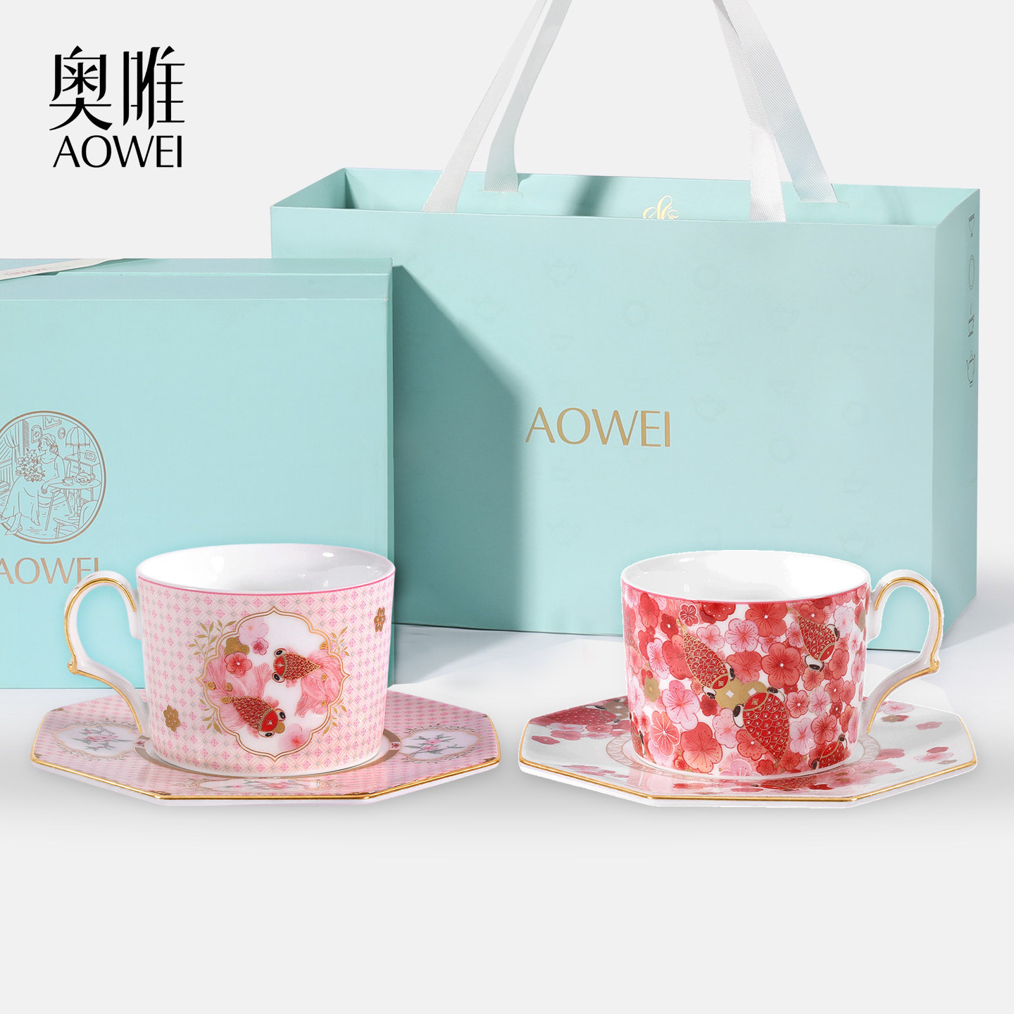 景德镇奥唯有钱花系列咖啡水杯图片