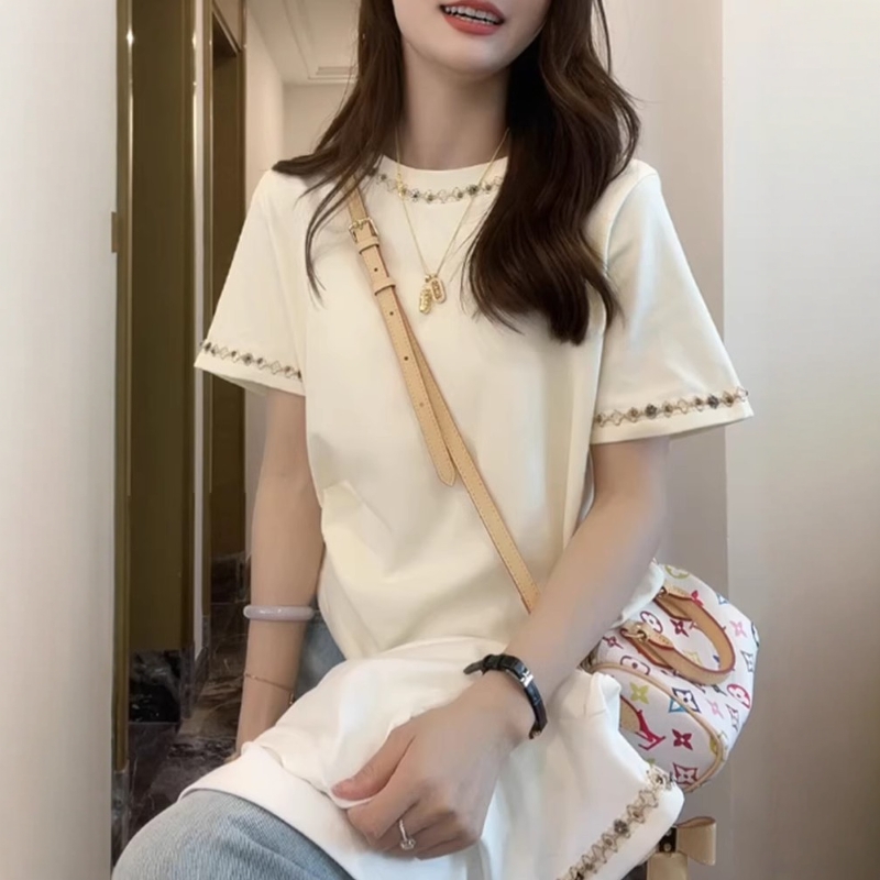 纯棉新中式正肩短袖t恤女装大码微胖MM夏季显瘦宽松独特漂亮上衣