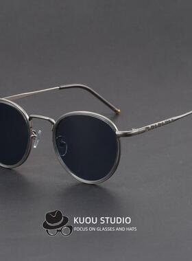 新款潮流太阳镜男士复古小圆框眼镜港风黑玳瑁墨镜女防紫外线近视