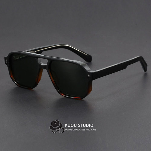 小众藏青色飞行员式墨镜UV400防紫外线辐射磨砂质感大框太阳眼镜