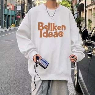 春秋季圆领卫衣外套长袖黑白常规加绒M-3XL 2025年韩版潮流情侣装