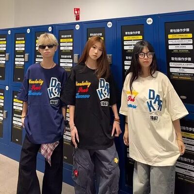 A11SLA复古徽章字母印花短袖T恤男女同款美式高街复古休闲半袖潮