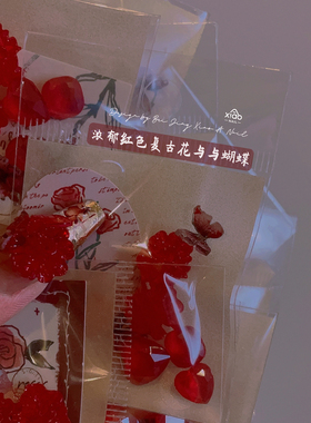 XIAOANAIL暗黑销魂玫瑰美甲饰品红色摩卡钻红蝴蝶指甲DIY贴