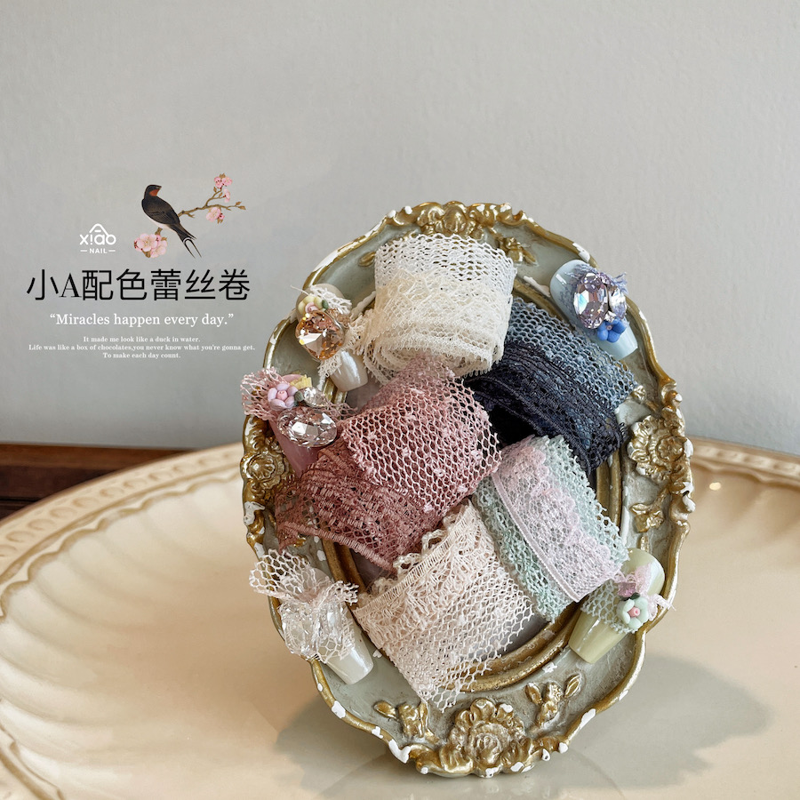 XIAOANAIL网络红款品质混合蕾丝美甲饰品布艺素材仙气指甲DIY贴-封面