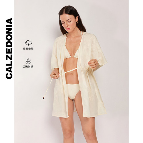 CALZEDONIA卡泽意袜夏季女棉质海边刺绣披肩两穿连衣裙0BDA201