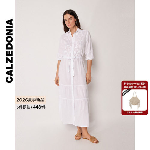 CALZEDONIA卡泽意袜26夏季海边沙滩度假花卉刺绣衬衫裙女0BDA207