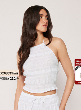 CALZEDONIA卡泽意袜26夏季女海边舒适褶皱系带露背吊带衫0BDA203