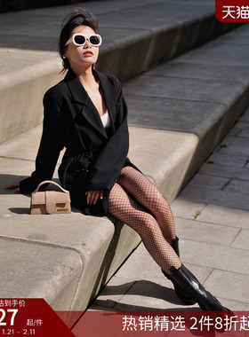 CALZEDONIA卡泽意袜女士莱卡时尚性感黑色渔网袜网纹连裤袜REC007