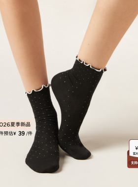 CALZEDONIA卡泽意袜26夏季新女士可爱圆点木耳边短袜中筒袜DC0627