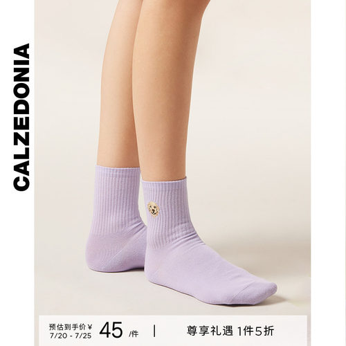 CALZEDONIA卡泽意袜26夏季新女可爱宠物犬罗纹短袜中筒袜DC0637