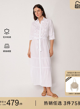 CALZEDONIA卡泽意袜26夏季海边沙滩度假花卉刺绣衬衫裙女0BDA207