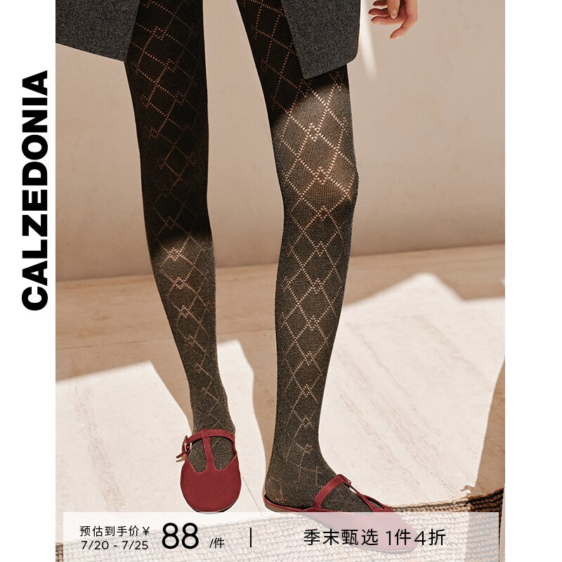 CALZEDONIA卡泽意袜秋冬女士时尚保暖含羊绒菱格纹连裤袜MODC2181