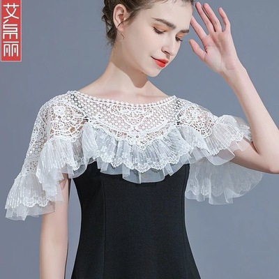 蕾丝披肩防晒披风外套斗篷旗袍外搭白色黑色披巾外搭吊带罩衫坎肩