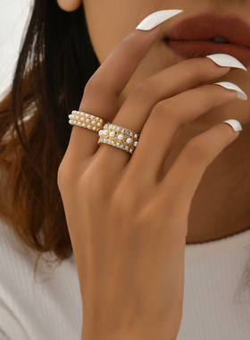 欧美夸张珍珠戒指女小众设计感女