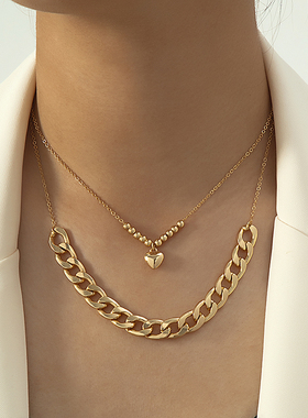 欧美风时尚简约金色链条项链套装