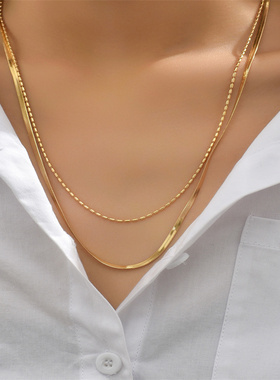 欧美风时尚个性简约金色双层项链