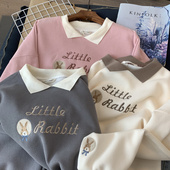 2026年春秋新款 外套上衣潮 韩国刺绣POLO领宽松学生百搭卫衣女薄款