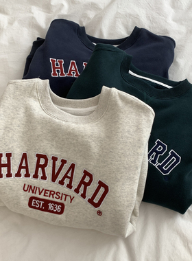 字母刺绣春秋薄款卫衣女2026秋冬新款灰色圆领长袖宽松外套减龄潮