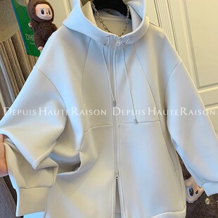 新款 美式 外套上衣女2026秋装 慵懒宽松大版 休闲运动风连帽卫衣开衫