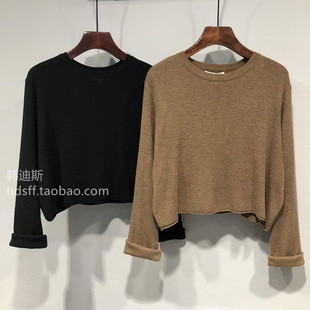 23秋装韩国ulzzang新款纯色宽松慵懒简约百搭短款针织衫上衣女