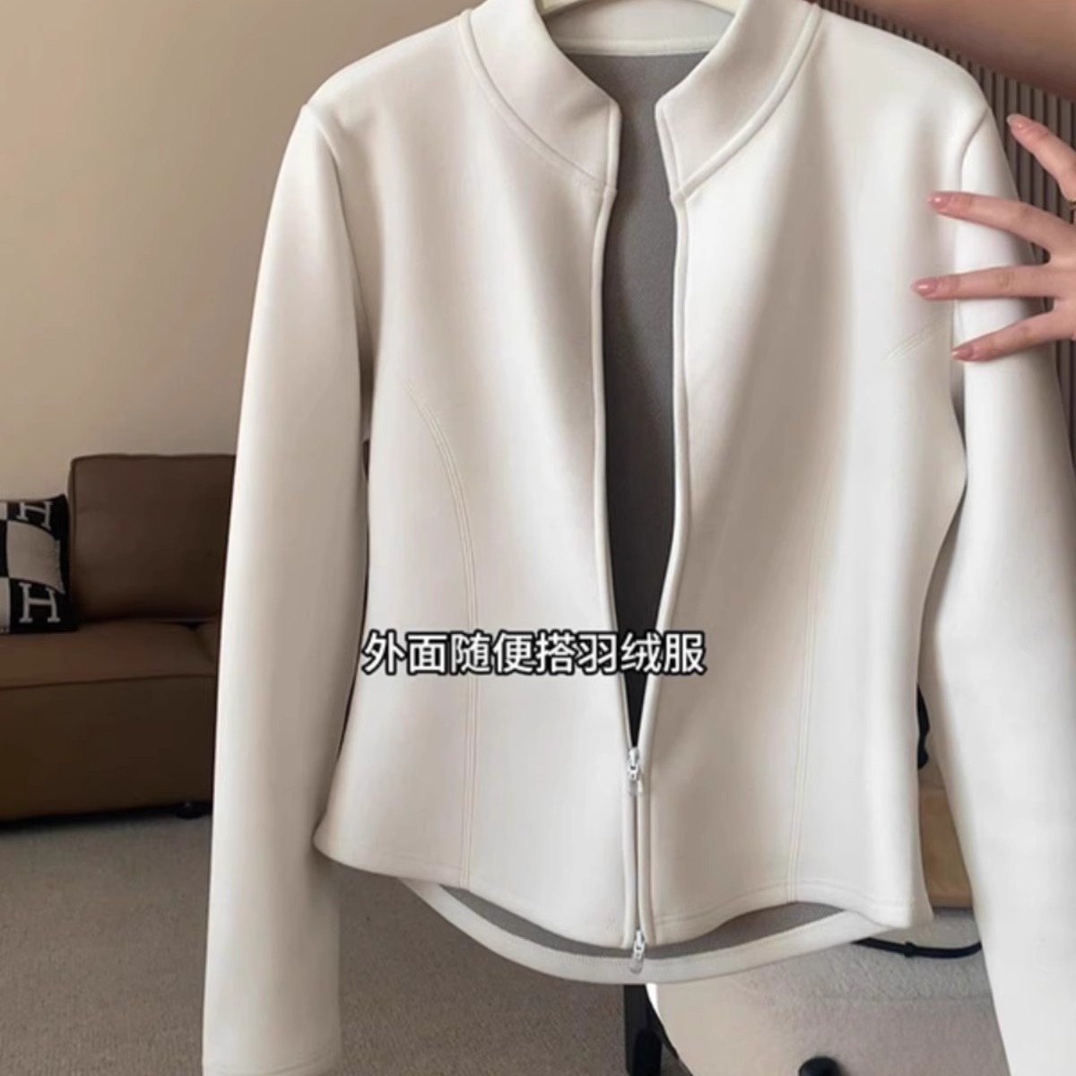 德绒加厚立领长袖卫衣外套女秋冬大码胖mm保暖双拉链开衫内搭上衣