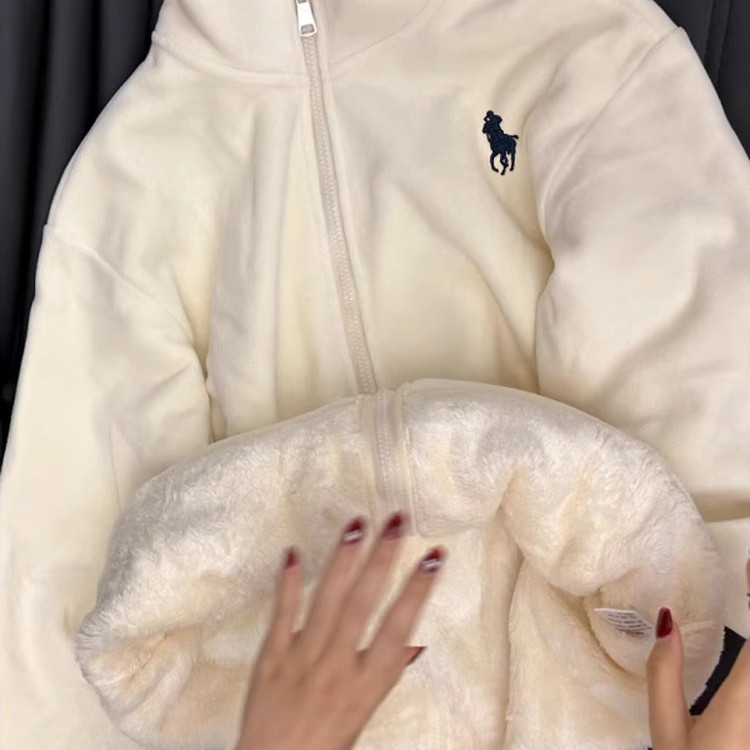 刺绣小马摇粒绒外套女冬季抓绒内胆加绒厚卫衣羊羔毛绒校服上衣潮