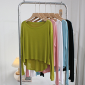 设计感柔软莫代尔t恤女春宽松薄款 前短后长舞蹈服上衣 防晒衣长袖