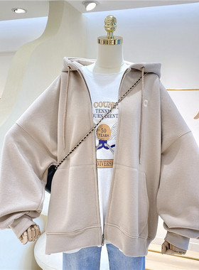 卫衣女加绒加厚2022新款韩版ins潮慵懒风bf宽松大码拉链连帽外套