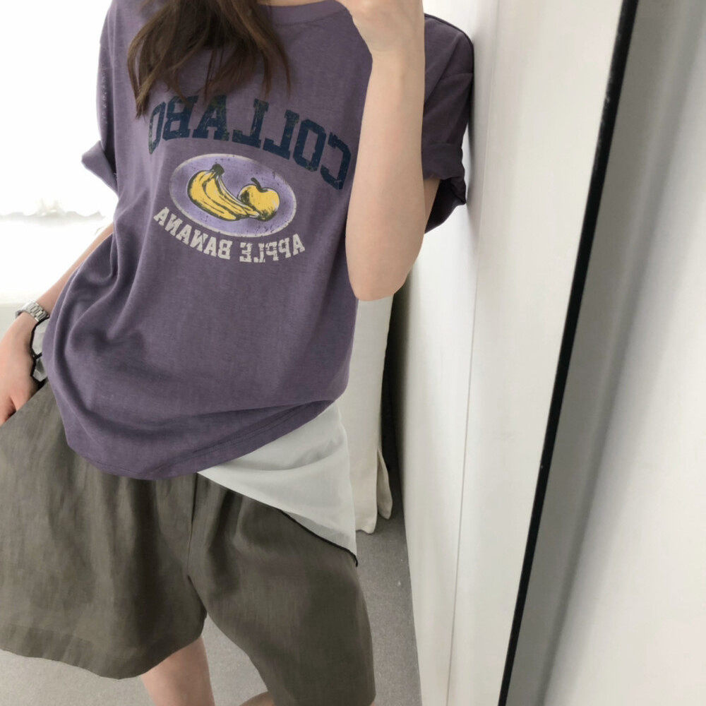 韩系卡通百搭通勤香蕉图案雪花棉凉感透气短袖T恤女百搭夏季上衣