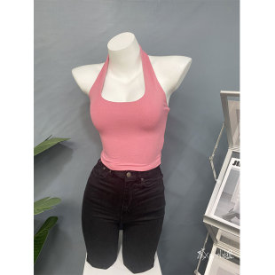短款 性感百搭漏背挂脖背心女修身 2021夏装 内搭T恤上衣潮 自留