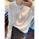 纯色内搭打底可外穿上衣 T恤女春季 韩版 一粒扣设计感圆领白色长袖