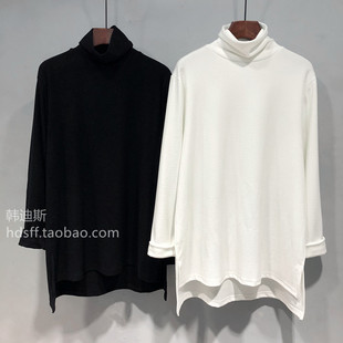 ins潮纯色前短后长宽松高领内搭打底衫 韩版 t恤女2020秋冬新款 长袖