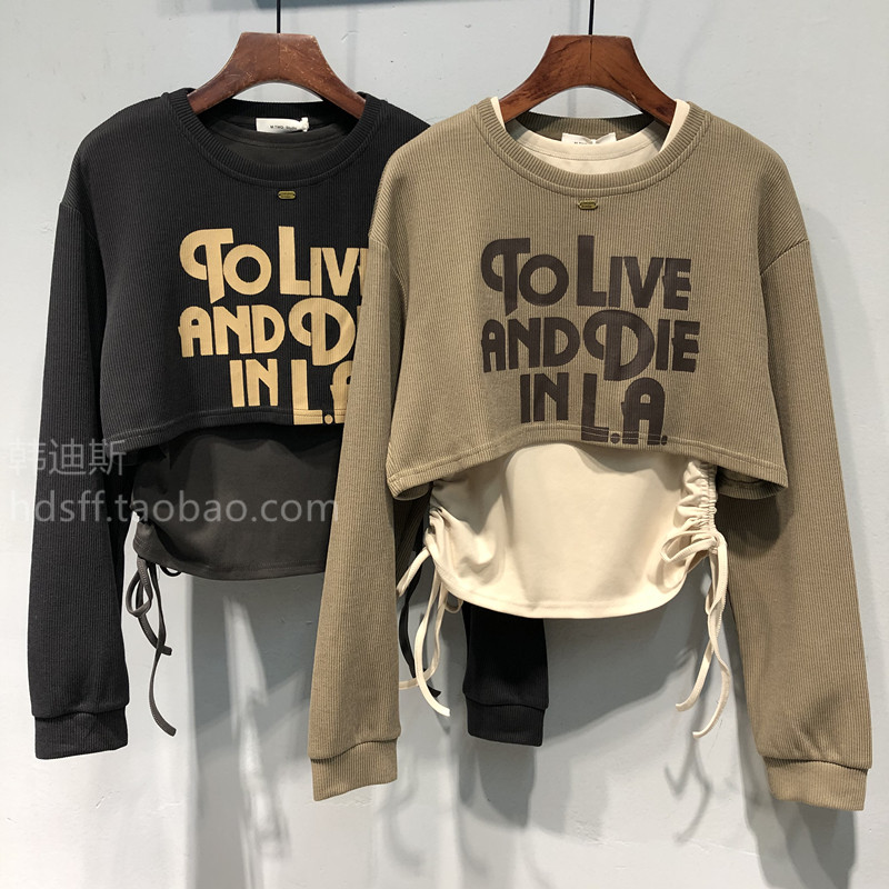 字母短款T恤上衣两件套女潮