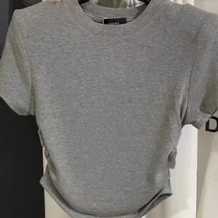 十三行2026夏季新款韩版褶皱设计高级感垫肩t恤正肩短袖显瘦上衣