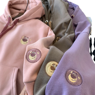 女生卫衣2023新款秋冬卫衣女加绒加厚草莓熊刺绣外套宽松百搭上衣