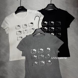 百搭圆领卡通KT猫印花短袖 十三行2026夏季 时尚 韩版 T恤女上衣 新款