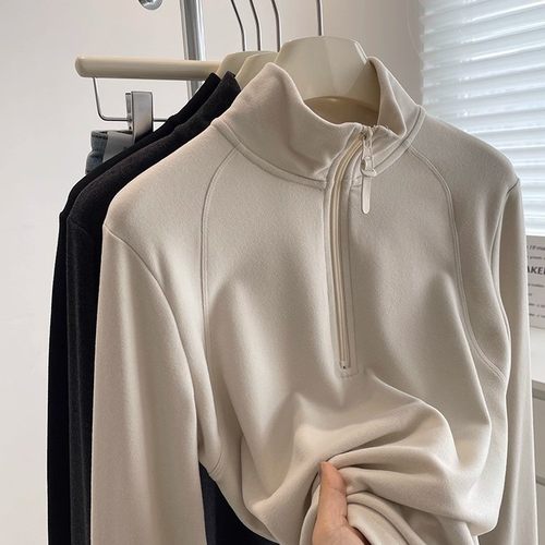 双面澳绒~锁温保暖立领打底衫！2025秋冬显瘦半拉链正肩长袖卫衣