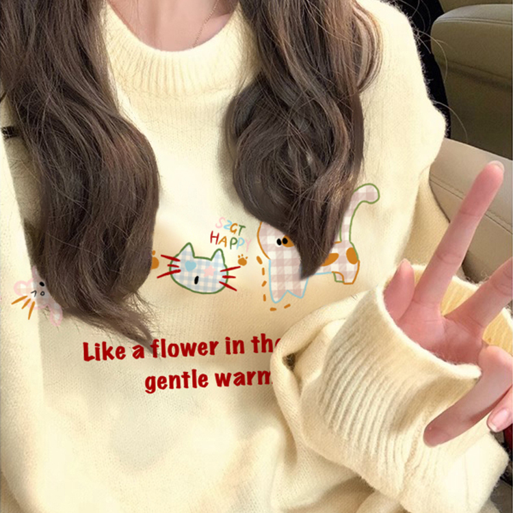 黄色毛衣女软糯秋冬2025新款圆领宽松慵懒温柔风内搭针织衫上衣潮