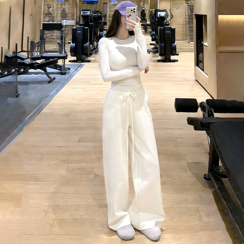 宽松运动阔腿裤白色直筒跑步健身卫裤修身显瘦瑜伽普拉提长裤,运动服/休闲服装,运动长裤,淘宝优惠券,粉丝福利购,淘宝优惠卷